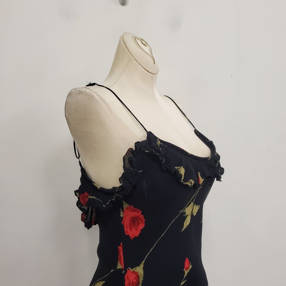 Betsey Johnson Vtg Dark Romantic Whimsigoth Y2K Fairy Dress Size 6 Rose Ruffle - Picture 2 of 16